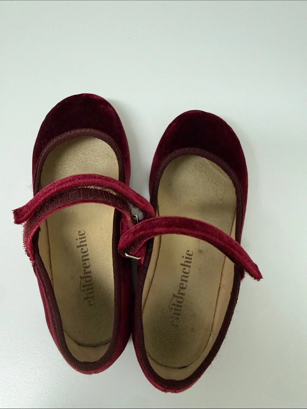 Girls Velvet Mary Jane Shoes in Wine Red